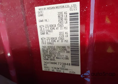 2021 Nissan Rogue Sv Intelligent Awd from USA, damaged, VIN 5N1AT3BB8MC723848